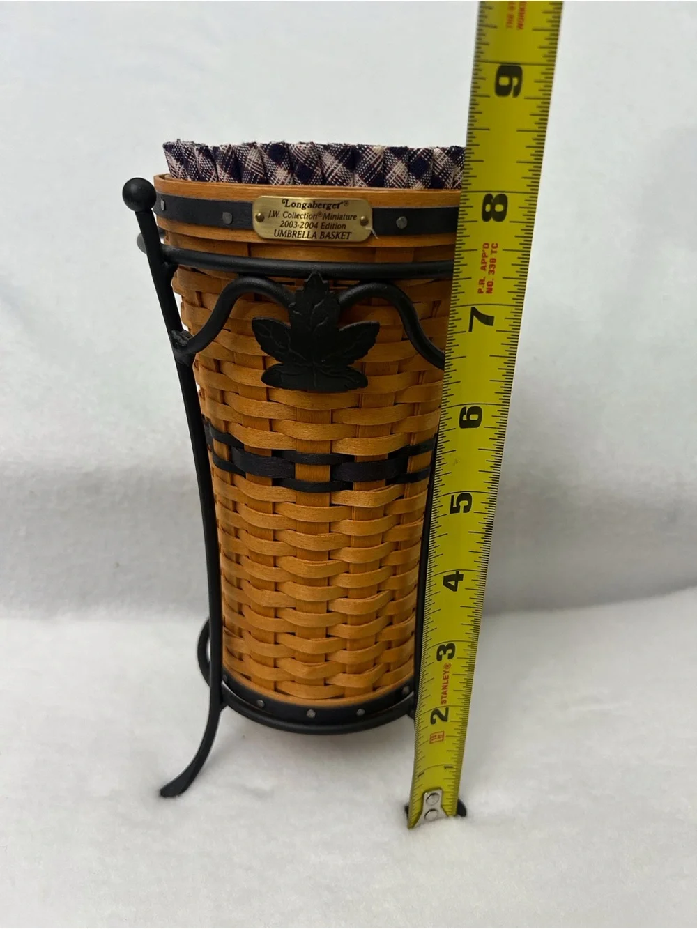 Longaberger Honey Oak Woven Umbrella Stand with Black Metal Frame